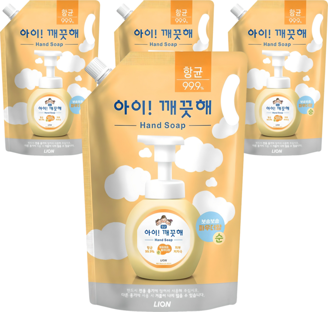 아이깨끗해 핸드워시 순 파우더향 리필용, 1.8L, 4개