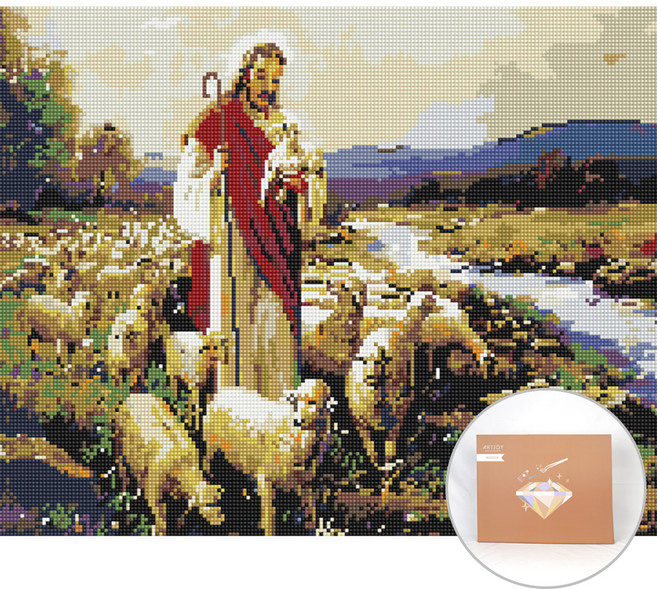 아트조이 DIY 보석 십자수 캔버스형 50 x 40 cm, 예수와 양, 1세트