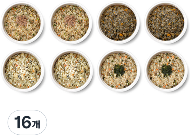 엘빈즈 이지밀 한우미역진밥 110g + 한우새송이진밥 110g + 닭가슴살시금치진밥 110g + 흑임자단호박진밥 110g 실온이유식 세트, 한우미역,  한우새송이, 닭가슴살시금치, 흑임자단호박, 16개