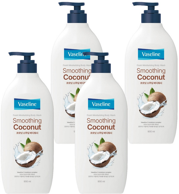 애경바세린 프레시 모이스처라이징 바디워시 코코넛 스무딩, 900ml, 4개