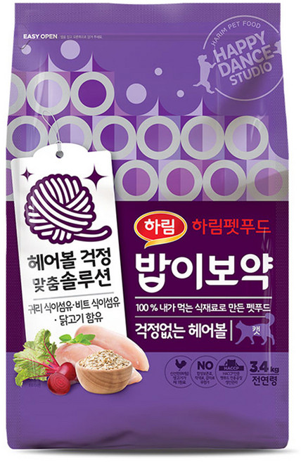 하림펫푸드밥이보약 고양이 기능성 사료, 헤어볼, 3.4kg, 1개