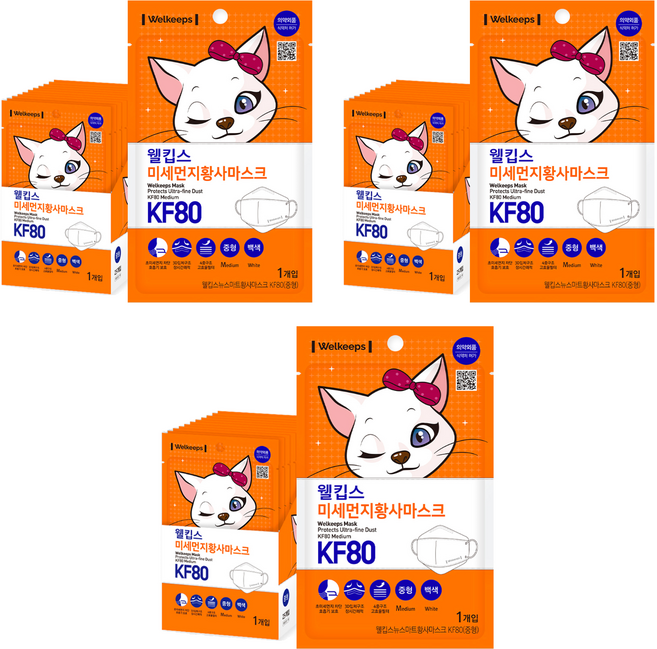 웰킵스 미세먼지황사마스크 중형 KF80, 1개입, 75개, 백색