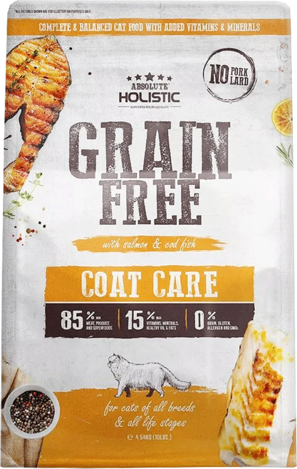 ABSOLUTE HOLISTIC 護膚亮毛 貓糧, 雞肉 + 鮭魚 + 鱈魚, 4.54kg, 1袋