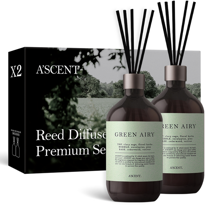 에이센트 퍼퓸드 디퓨저, 그린에어리, 500ml, 2개