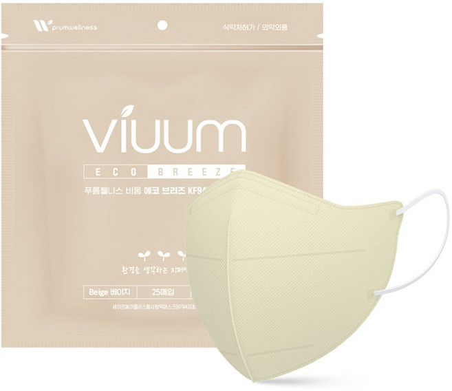 viuum 에코 브리즈 새부리형 마스크 대형 KF94, 25개입, 1개, 베이지