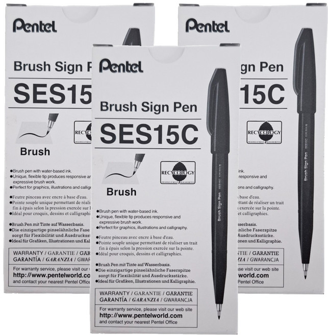 Pentel 飛龍文具 柔繪筆 SES15C-S3 水性, 1色, 3盒