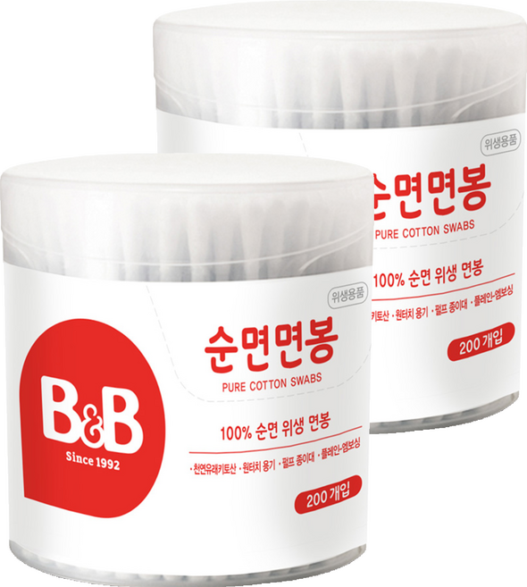 비앤비 순면 유아 면봉, 200개입, 2개