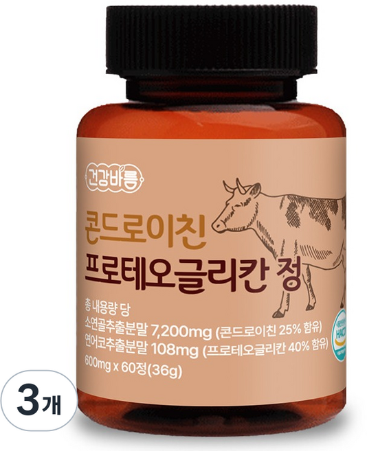 건강바름 콘드로이친 프로테오글리칸 정, 3개, 60정