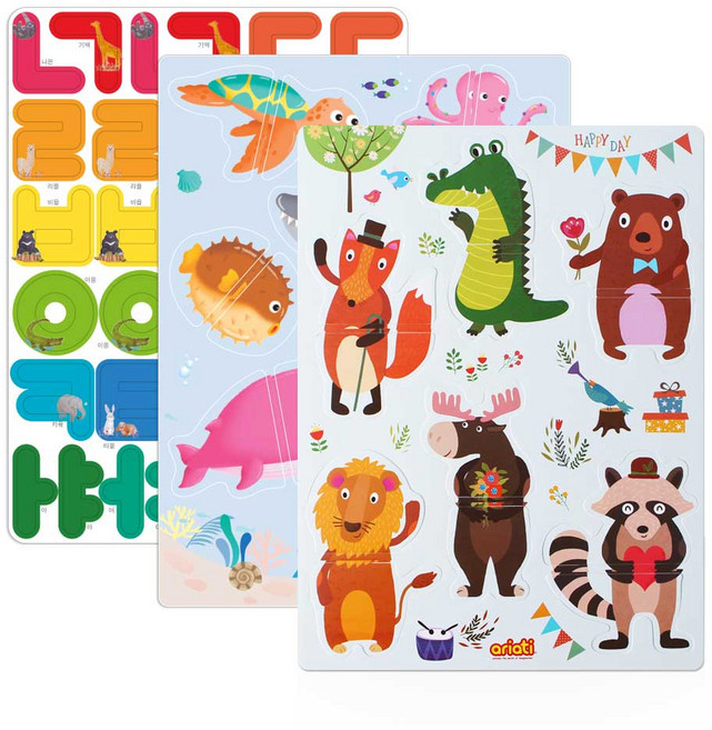 아리아띠 자석퍼즐 한글 + 동물 + 바다 세트, 1세트