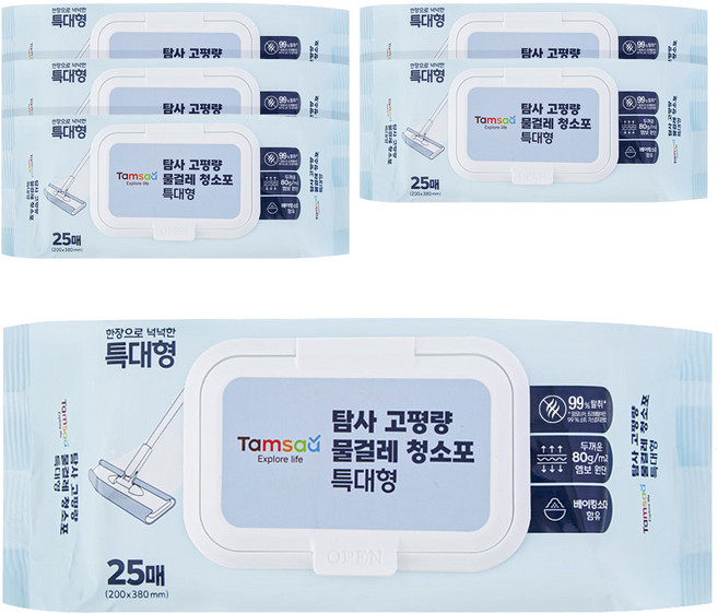 탐사 도톰한 고평량 물걸레 청소포 80g 특대형 25p, 6개