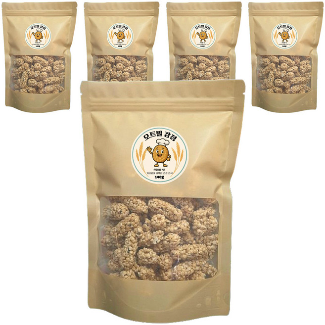 오꼬밀 기름없이 구운 건강간식 오트밀 강정, 140g, 5개