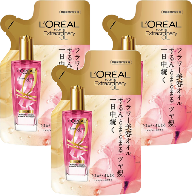 L'OREAL PARiS 巴黎萊雅 台灣公司貨 金緻護髮精油玫瑰精華補充包, 90ml, 3包