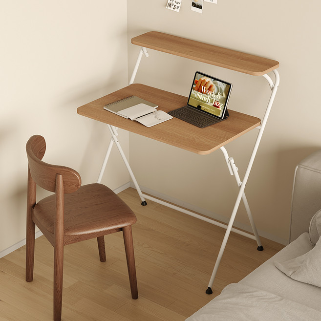 소프시스 튜브 접이식 책상 선반형 863, 티크판넬 + 화이트프레임