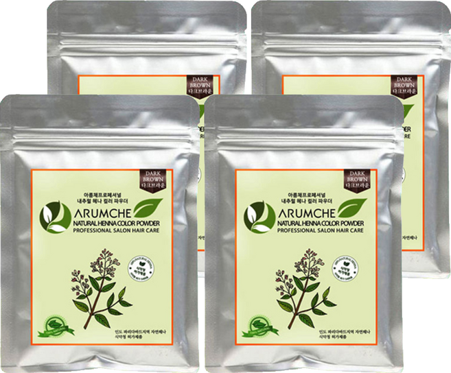 ARUMCHE 專業Henna染髮粉, 深棕色, 4包