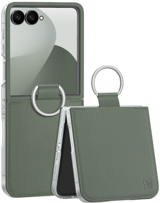 어썸디자인 14컬러 플랫 수제 가죽 휴대폰 케이스 + 링 세트