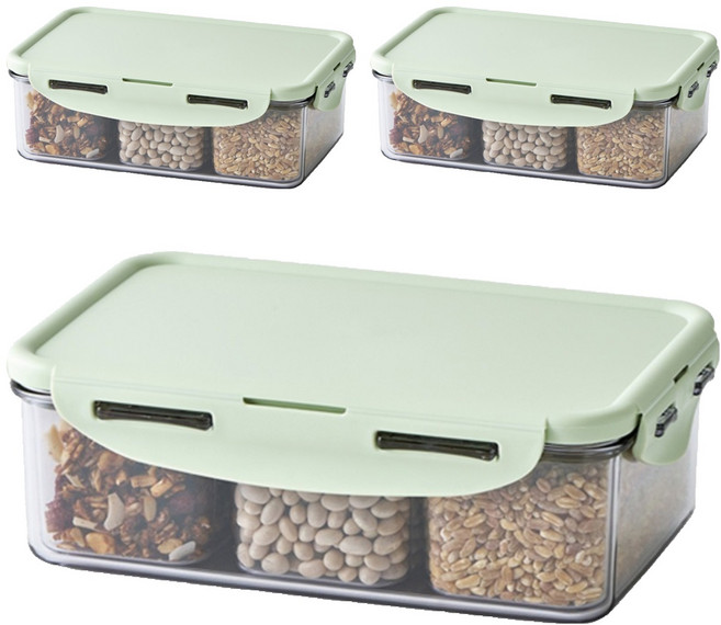 락앤락 비스프리 퓨어 직사각 칸칸이 밀폐용기 라이트그린, 3개, 1L