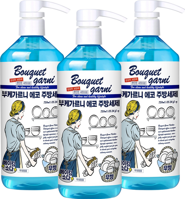 부케가르니 에코 주방세제 무향, 750ml, 3개