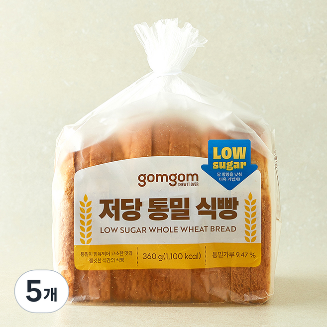 곰곰 저당 통밀 식빵, 360g, 5개