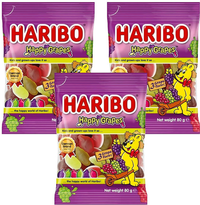 HARIBO Happy Grapes 葡萄風味Q軟糖, 80g, 3包