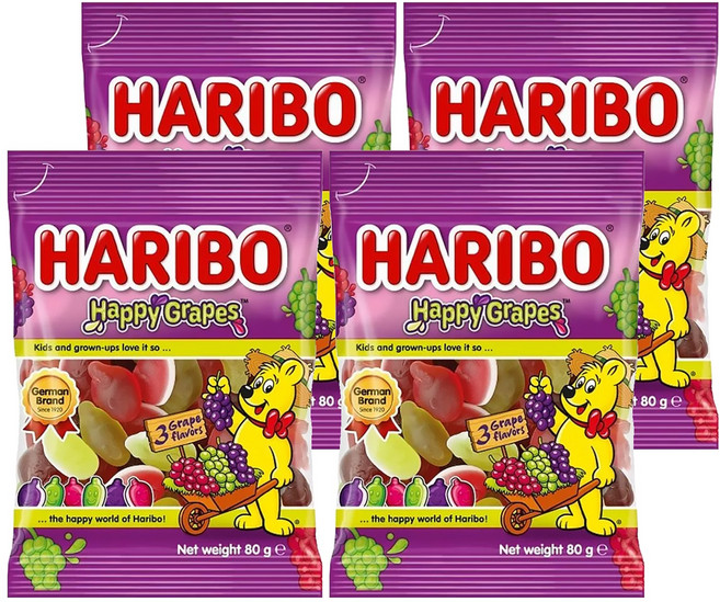 HARIBO Happy Grapes 葡萄風味Q軟糖, 80g, 4包