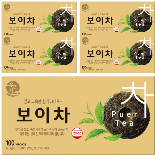 우리차 보이차, 600mg, 100개입, 5개