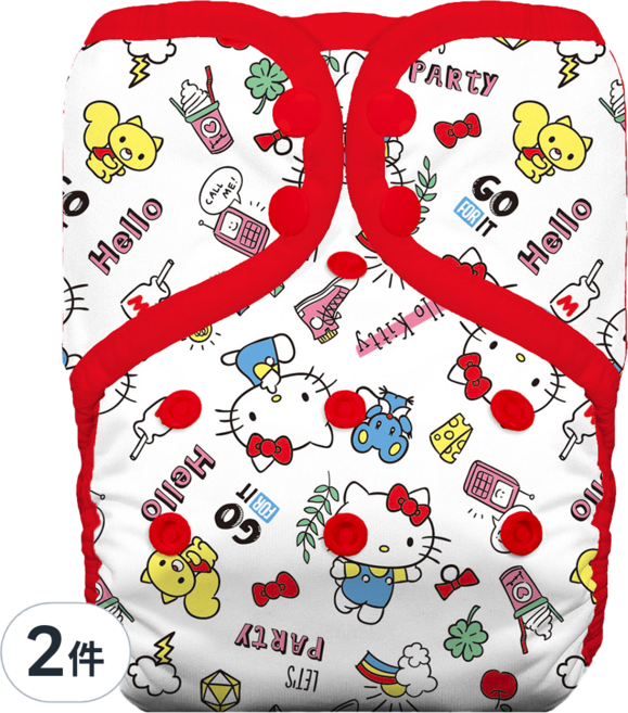 THiRSTiES 有機棉壓扣成長型口袋式布尿布 SANRIO聯名款 (4-18公斤 0-36個月適用), Hello Kitty My Friends, 2件