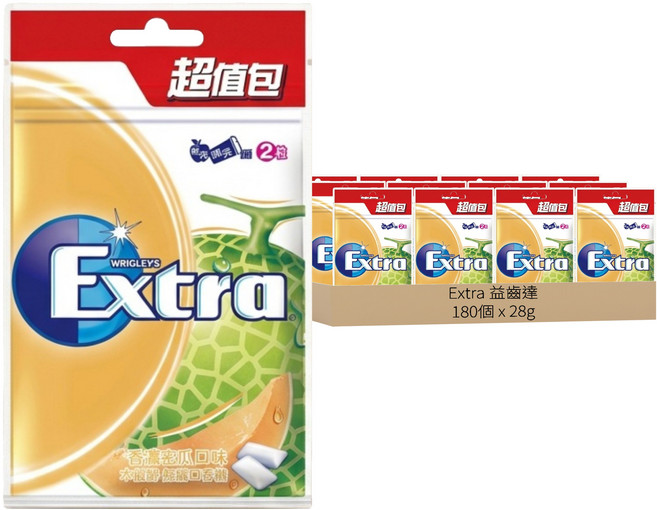 Extra 益齒達 潔淨無糖口香糖 香濃蜜瓜, 180個, 28g
