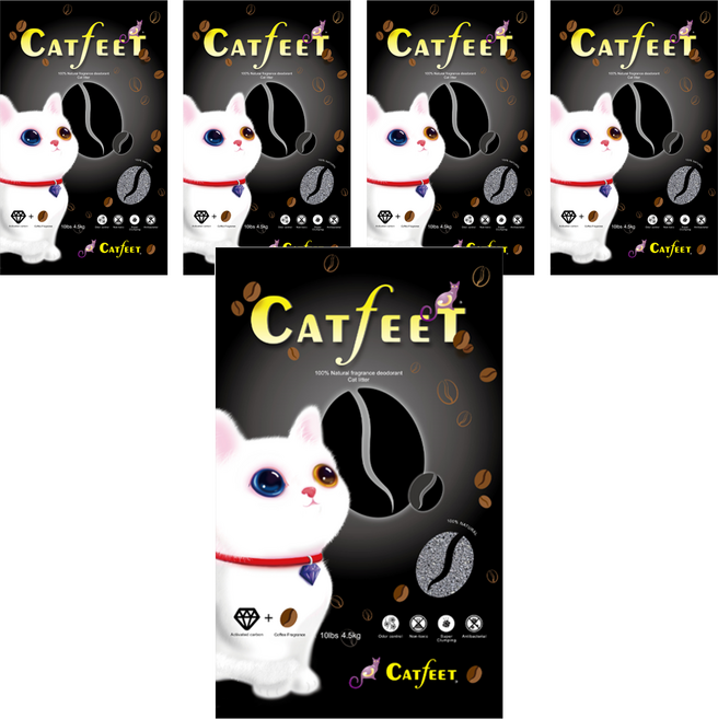 Catfeet 黑鑽活性碳貓砂 10lb, 咖啡, 4.5kg, 5袋