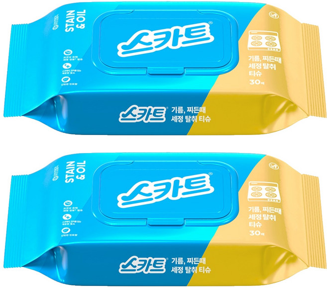 스카트 기름 찌든때 세정 탈취 티슈 30매, 2개