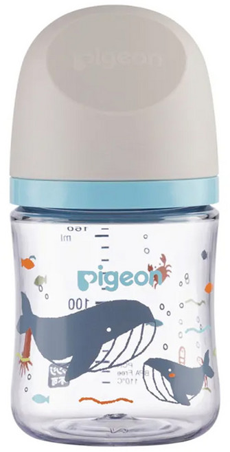 pigeon 貝親 三代母乳 實感奶瓶, 海洋世界 淺灰色, 160ml, 1個