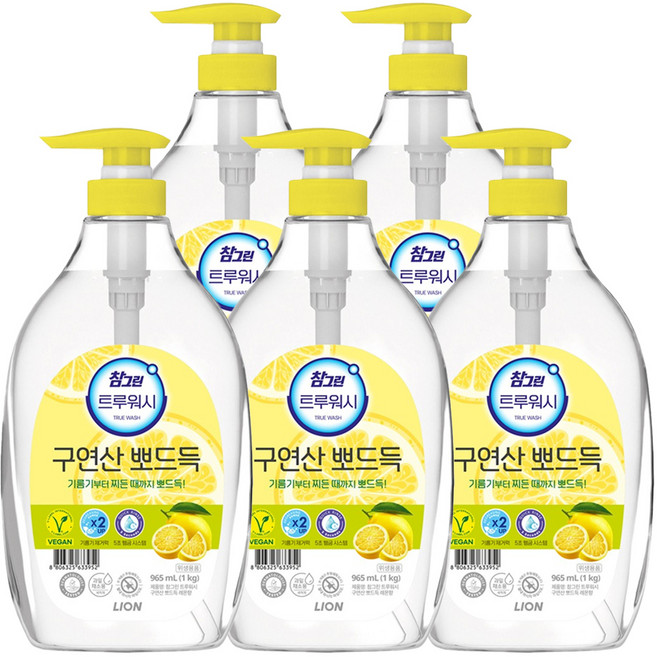 [비건라이프] 참그린 트루워시 구연산 뽀드득 주방세제 레몬향, 1kg, 5개