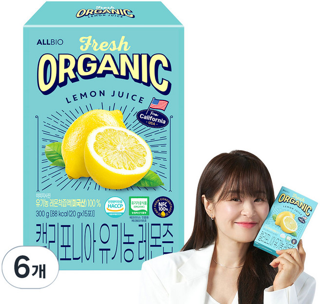 올바이오 캘리포니아 유기농 레몬즙 15p, 300g, 6개