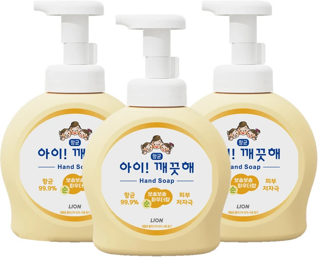 아이깨끗해 항균 폼 핸드솝 순 보송보송 파우더향, 490ml, 3개 - 쿠팡