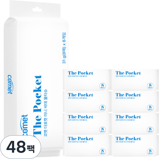 코멧 더 포켓 미니 비데 물티슈, 48팩, 8매, 65g