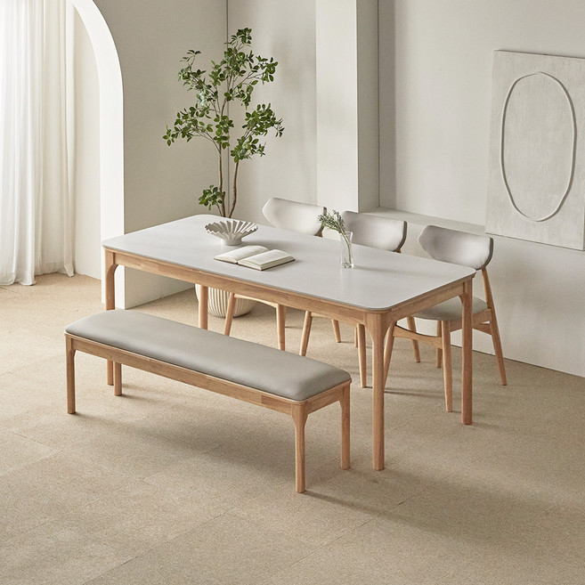 파로마 채튼 세라믹 원목식탁 1800 6인용 + B리샤르 의자3p + 채튼 벤치 세트 방문설치, 화이트상판 + 내추럴원목, 일반 3 + 벤치 1