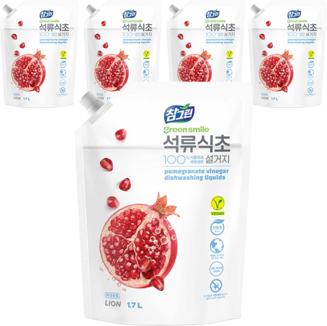 참그린 석류식초 설거지 주방세제 리필, 1.7L, 5개