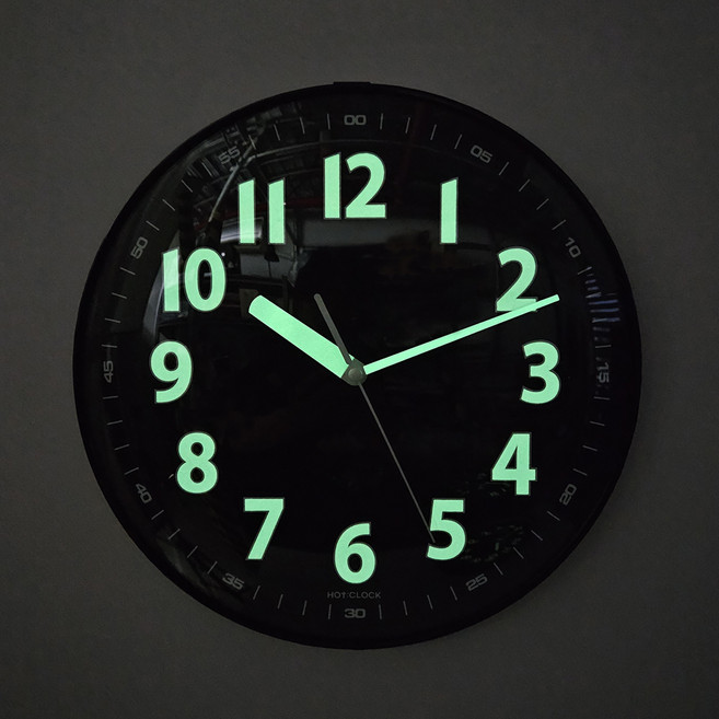 핫클락 라운드 야광 벽시계 컨벡스 290mm, 블랙