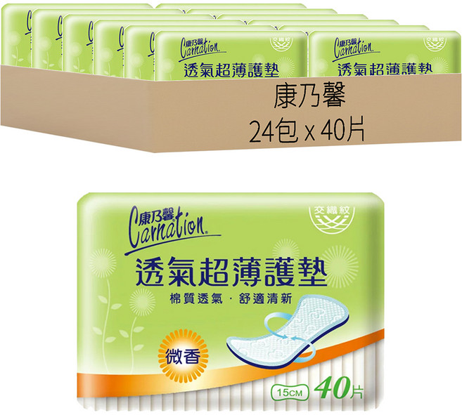 康乃馨 透氣超薄護墊 微香, 15cm, 40片, 24包