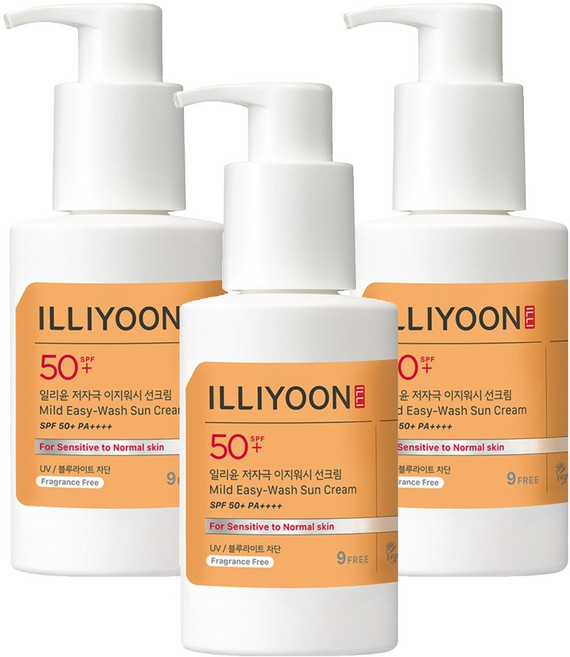 일리윤 저자극 이지워시 선크림 SPF50+ PA++++, 150ml, 3개