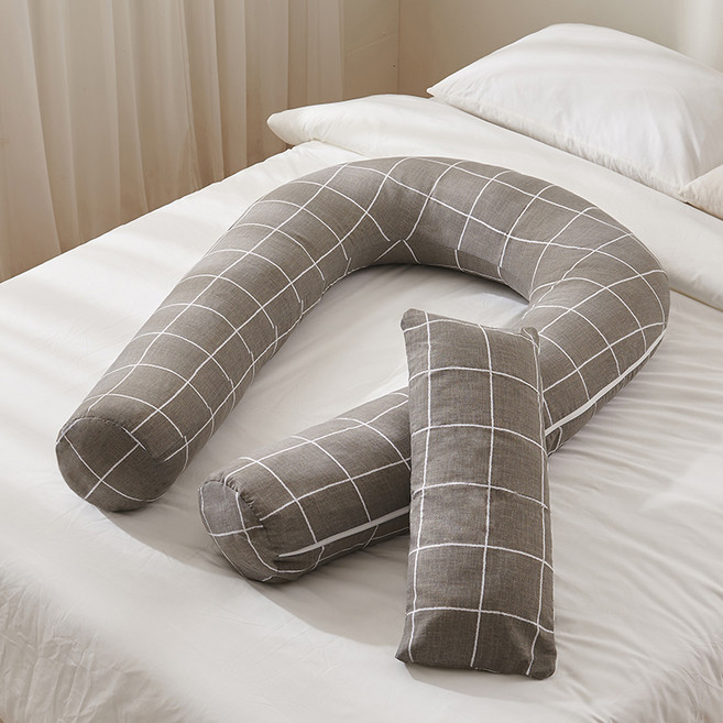 삼익가구 모노 U자형 커버분리형 바디필로우 + 레그필로우, 체크그레이