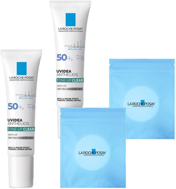 라로슈포제 유비데아 톤업 클리어 선크림 SPF50+ PA++++ + 화장솜 30p 세트, 30ml, 2개