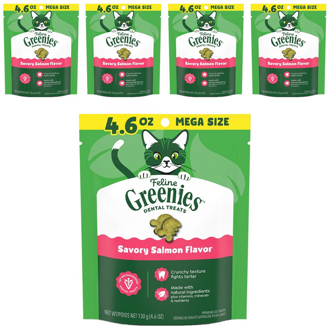 그리니즈 고양이 필라인 덴탈 스낵, 연어, 130g, 5개