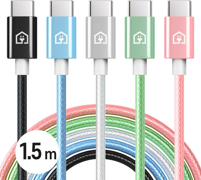 홈플래닛 볼트우븐 고속충전케이블 C타입, 혼합색상, 5개, 1.5m