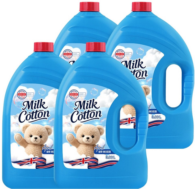 아토세이프 밀크코튼 고농축 섬유유연제 에이프릴향 본품, 3.06L, 4개