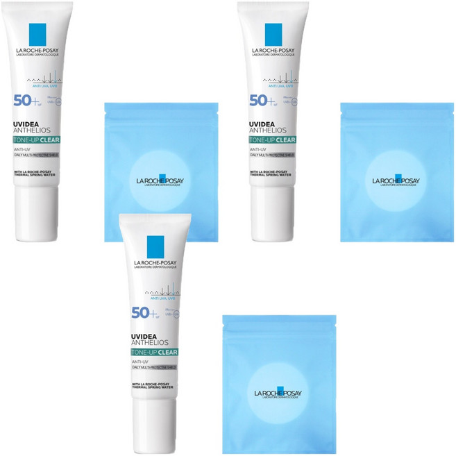 라로슈포제 유비데아 톤업 클리어 선크림 SPF50+ PA++++ + 화장솜 30p 세트, 30ml, 3개