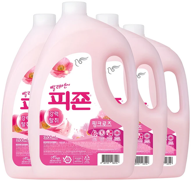 피죤 레귤러 섬유유연제 핑크로즈 본품, 3.1L, 4개 - 쿠팡