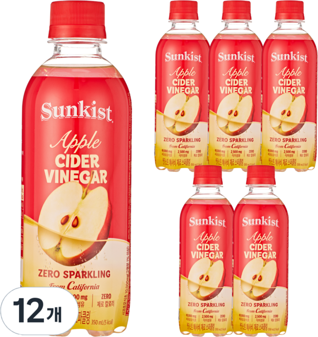 썬키스트 애사비 제로 스파클링 탄산음료, 350ml, 12개