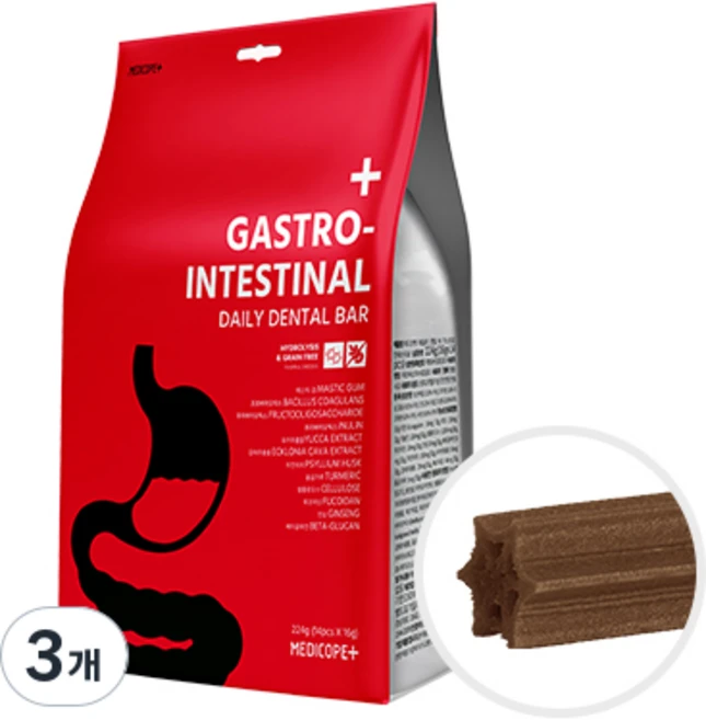 메디코펫 강아지 데일리 덴탈 바 가스트로인테스티널 껌, 닭고기, 224g, 3개 - 쿠팡