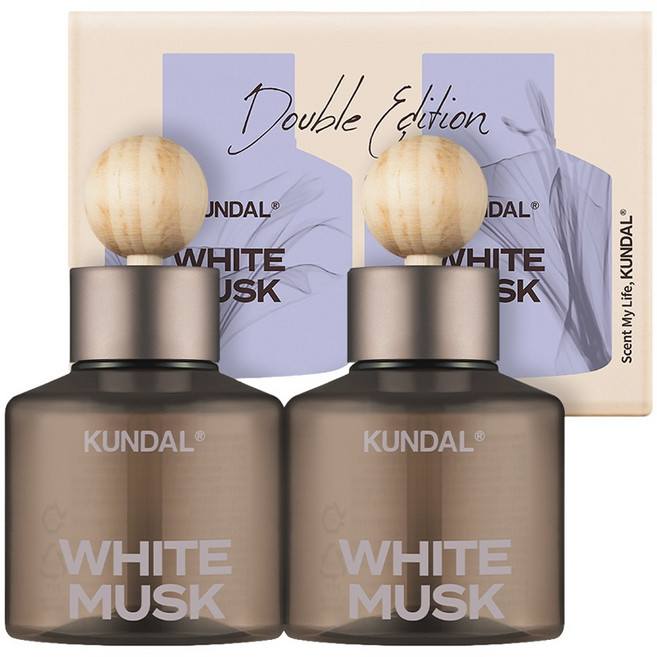 쿤달 퍼퓸 차량용 방향제 75ml 2개 + 우드볼 스틱 2개 세트, 화이트머스크향, 1세트