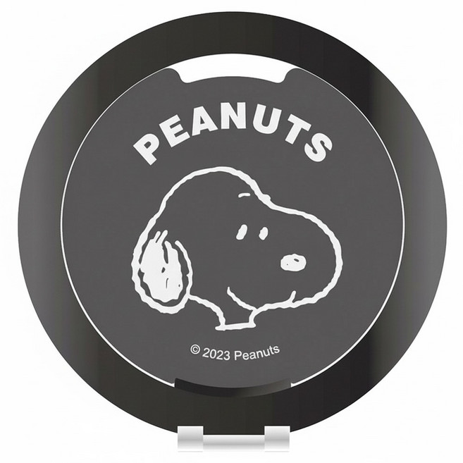PEANUTS 史努比 鋁合金磁吸摺疊手機支架 附磁吸圈貼片 HSN-005, 史努比大頭 黑色, 1個